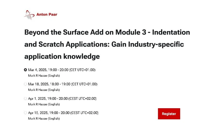 Anton Paar: Beyond the Surface Add on Module 3 - Indentation and Scratch Applications: Gain Industry-specific application knowledge