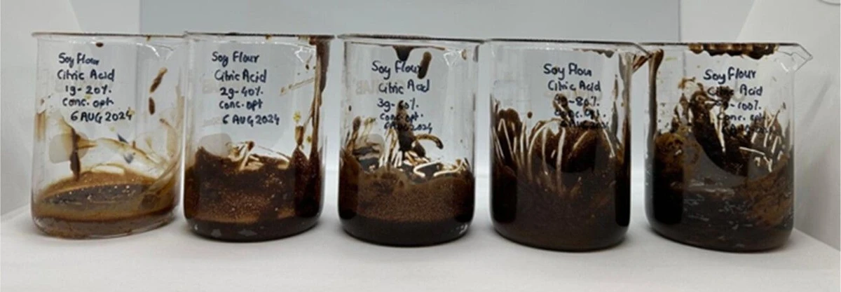 Ind. Eng. Chem. Res. 2025, 64, 24, 12000–12013: Figure 8. Effect of citric acid concentration on soybean flour (before the washing step).